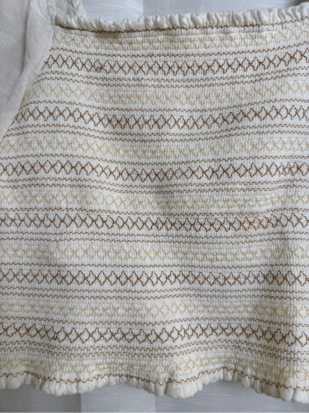 Anthropologie Embroidered Smocked Puff Sleeve Top Ivory | Size XS